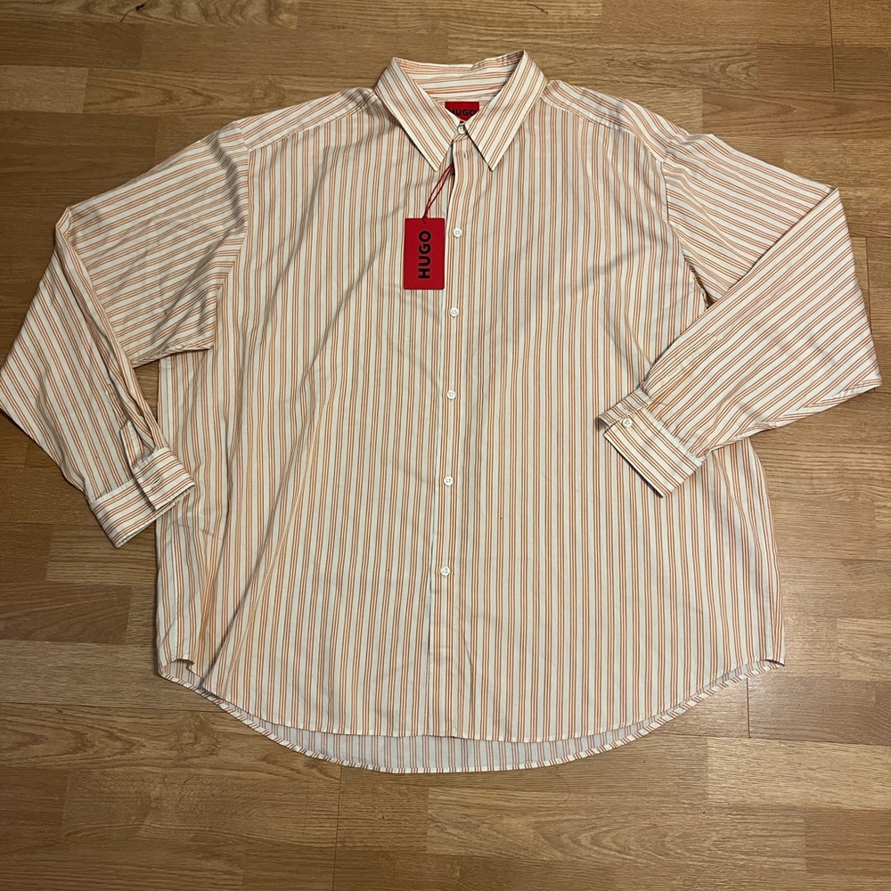 Hugo Boss Orange Striped Button-Up Long Sleeve Shirt – Men’s XXL – New